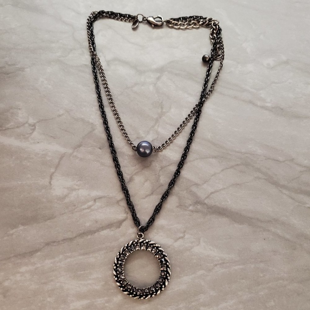 💖 Chico's Rhinestone Crystal Pave Multi Chain Circle Pendant 💖
